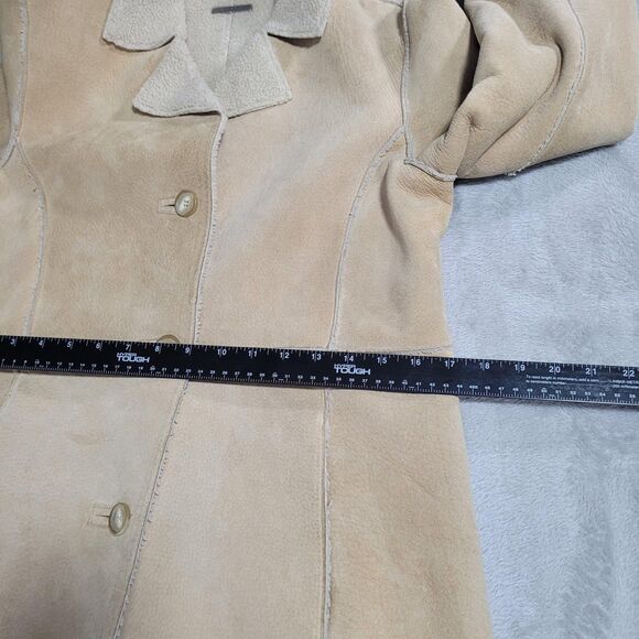 Guess Coat Womens Small Beige Genuine Leather Shearling Long Overcoat Lined - Picture 9 of 16